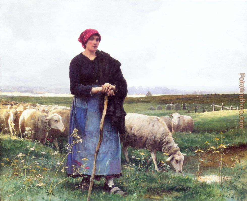 A Shepherdess with her flock painting - Julien Dupre A Shepherdess with her flock art painting